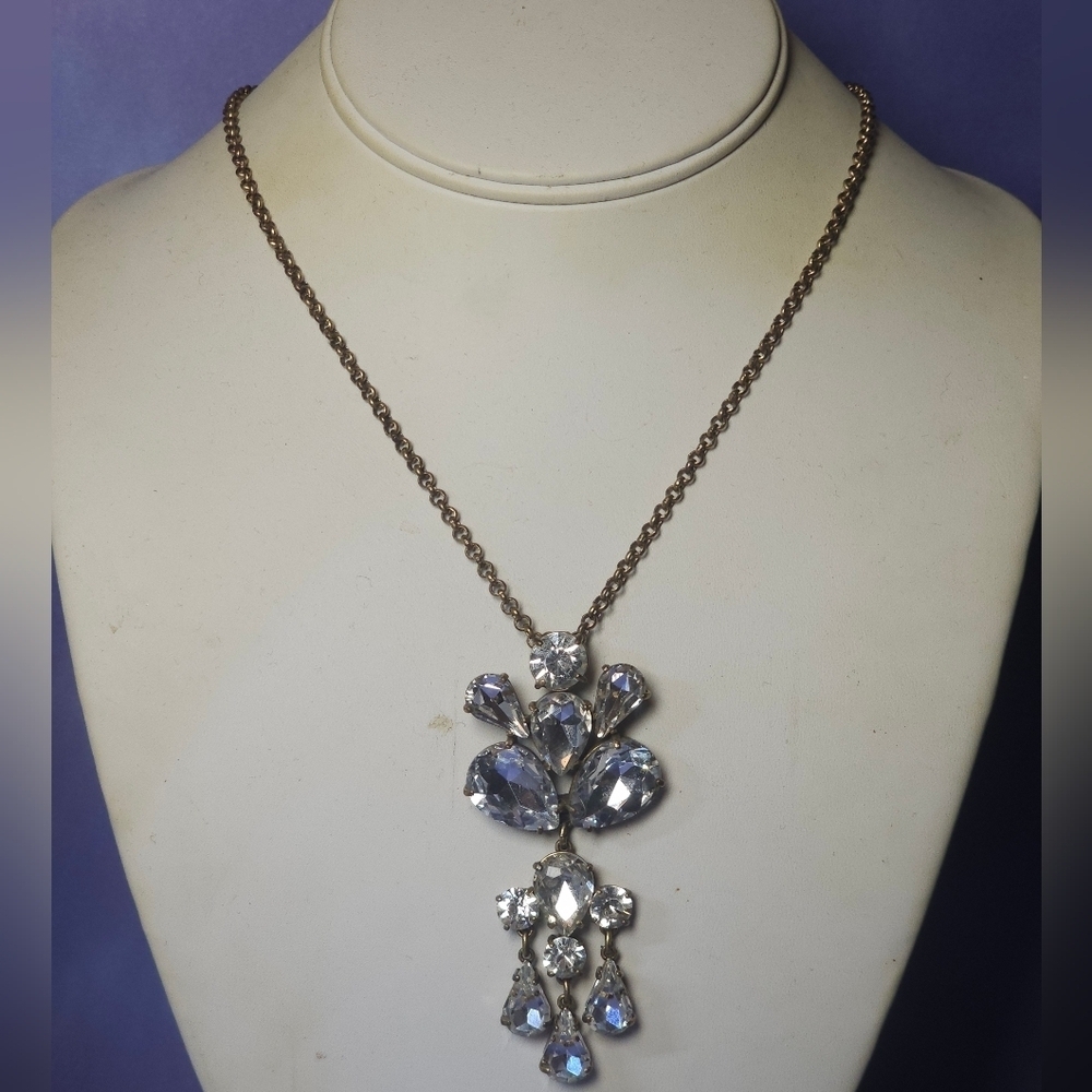 👍5 For $20 J.Crew Gold Tone Necklace Rhinestone Chandelier Dangle Pendant